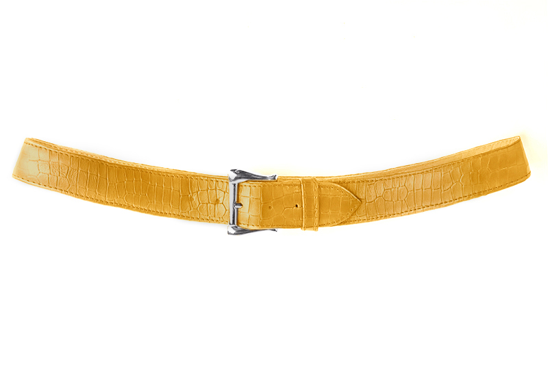Mustard yellow women's dress belt, matching pumps and bags. Made to measure. Profile view - Florence KOOIJMAN